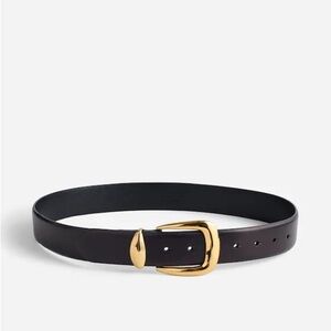 Madewell Black Leather Belt with Gold Buckle